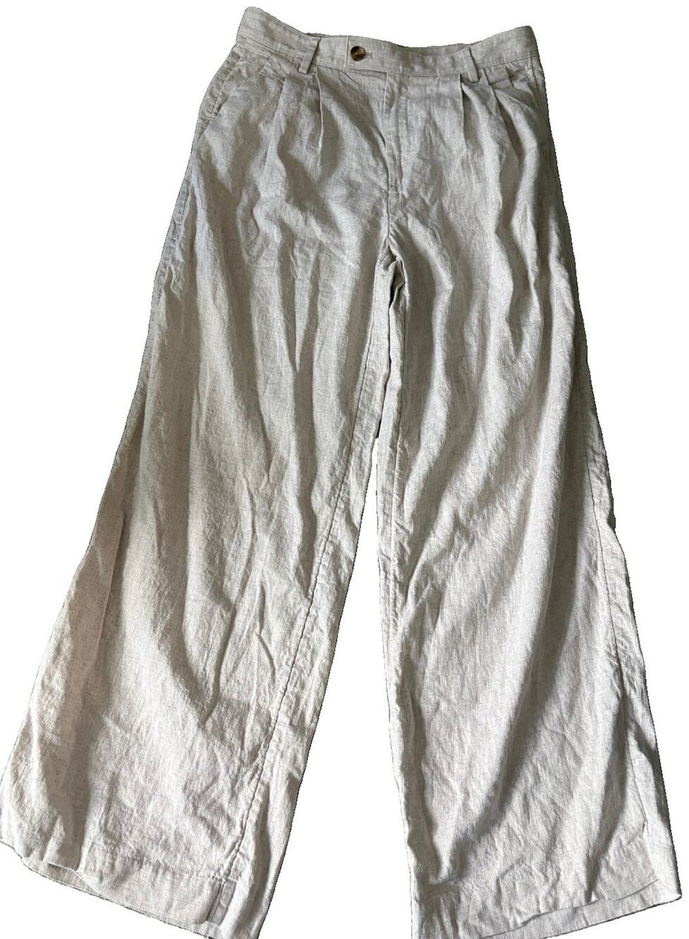 Banana Republic Linen Blend Wide Leg Pleated Trouser Beige Size 10